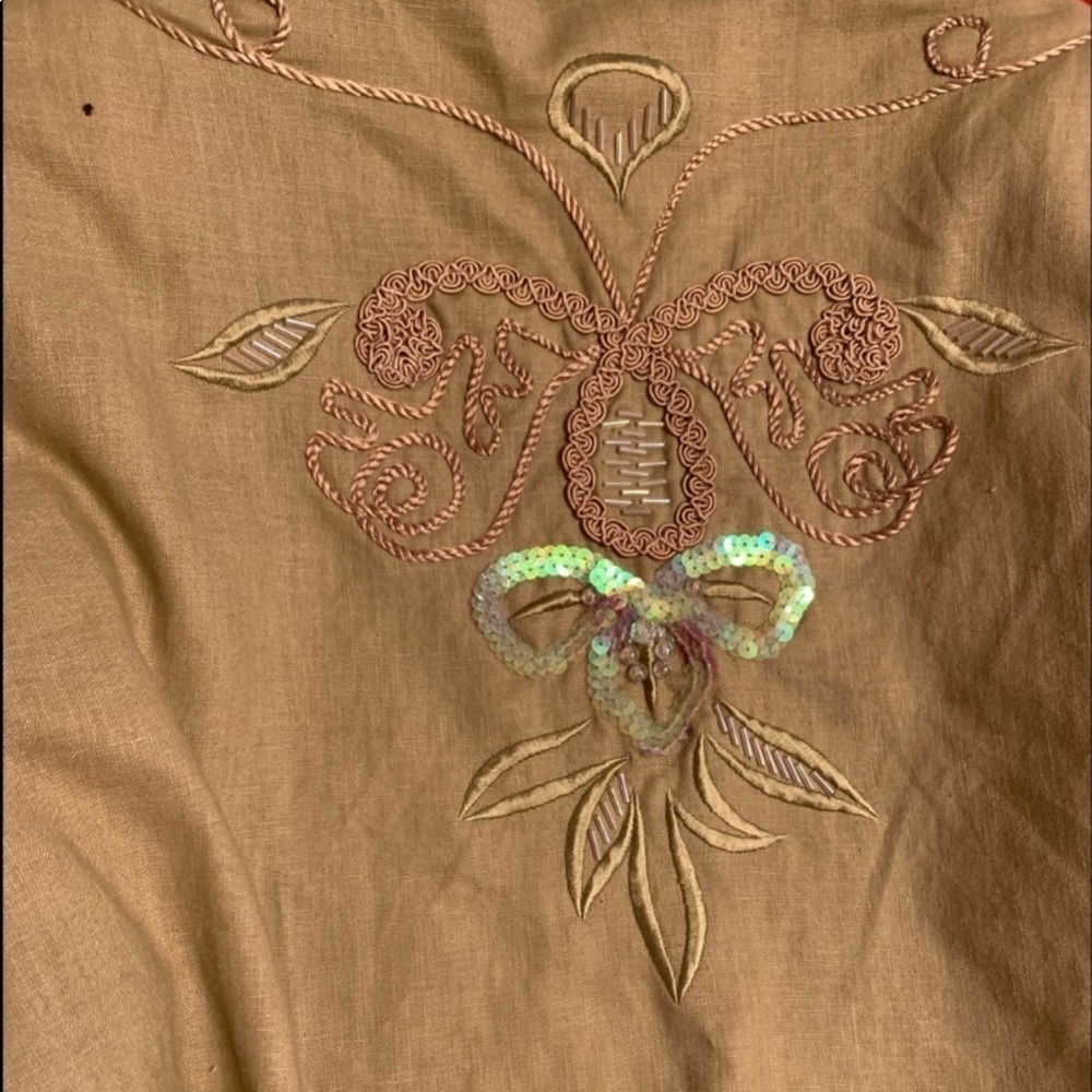 VINTAGE 80S ADOLFO BLAZER CRYSTAL FLOWER LINEN - Picture 10 of 12